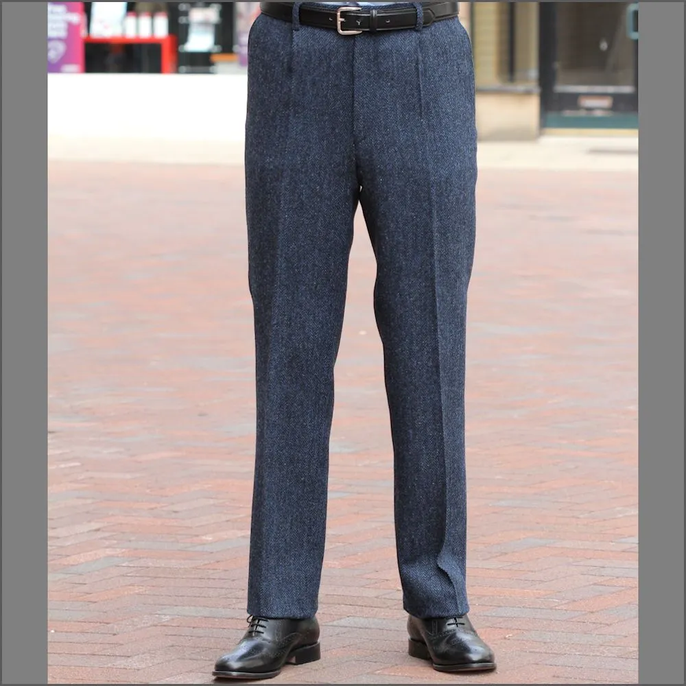 Harris Tweed Dark Blue Herringbone 3pc Suit^^