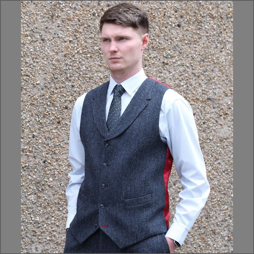 Harris Tweed Dark Blue Herringbone 3pc Suit^^