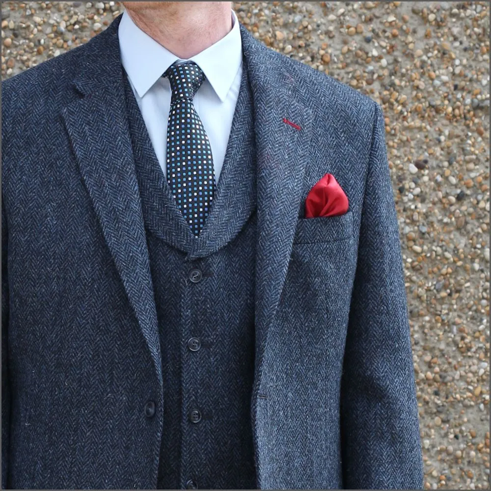 Harris Tweed Dark Blue Herringbone 3pc Suit^^