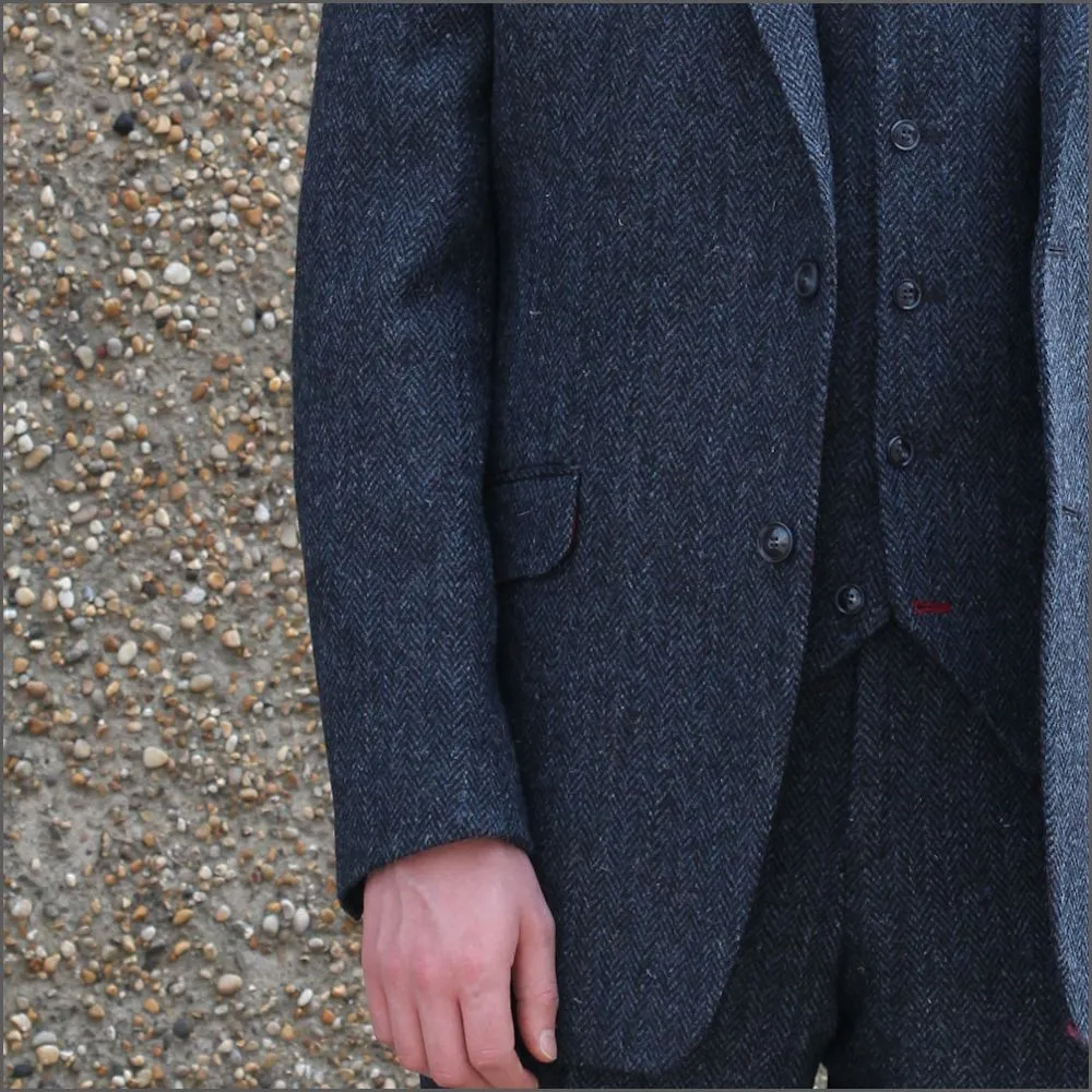 Harris Tweed Dark Blue Herringbone Jacket>>