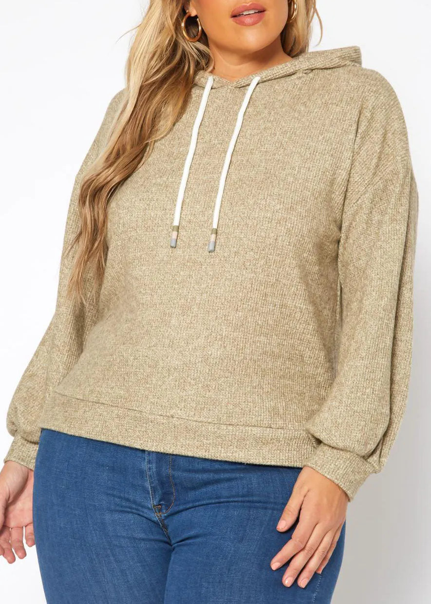 HI Curvy Plus Size Women Ribbed Knit Hooded Sweater