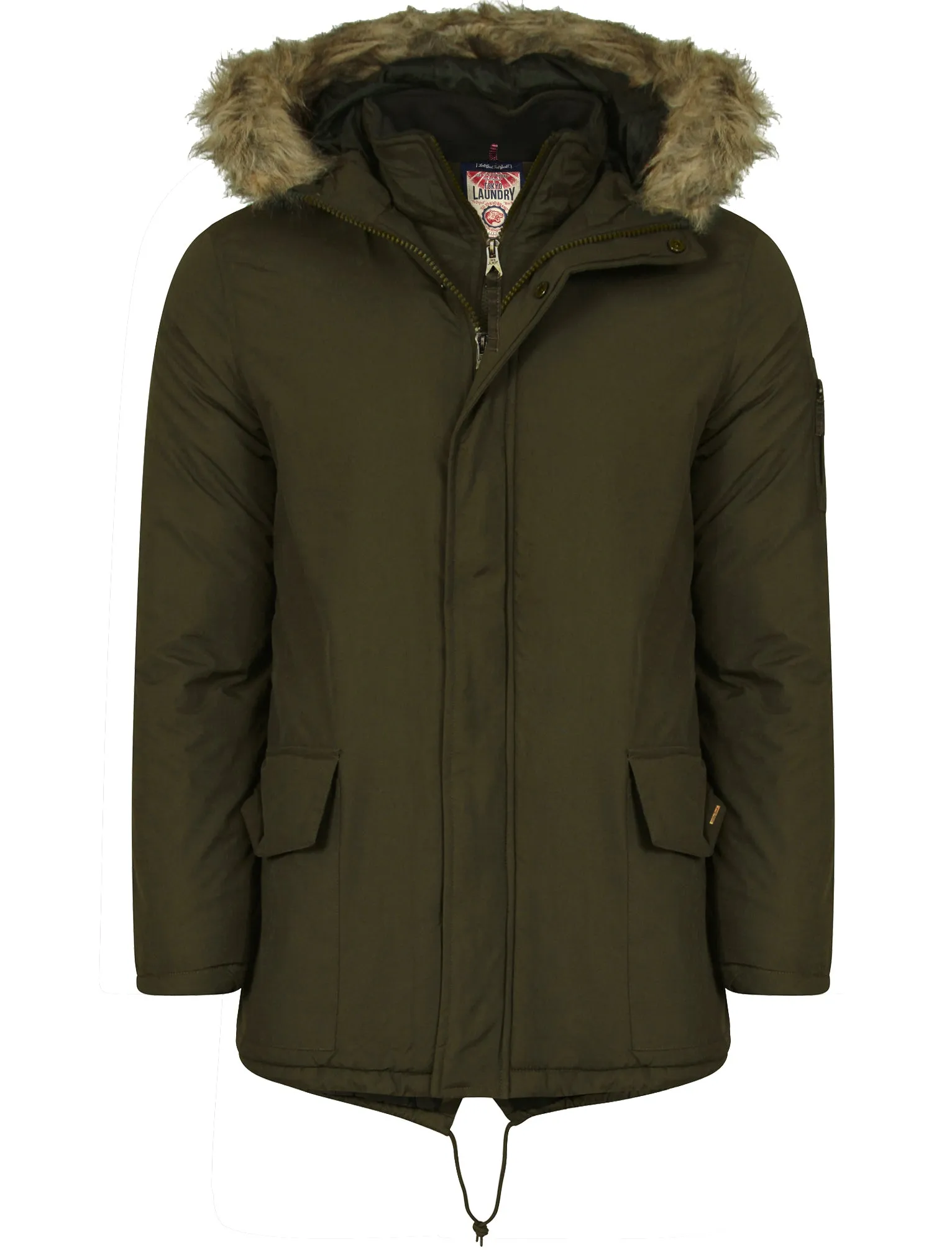 Highstead Mock Insert Fur Hooded Parka Jacket in Dark Khaki - Tokyo Laundry