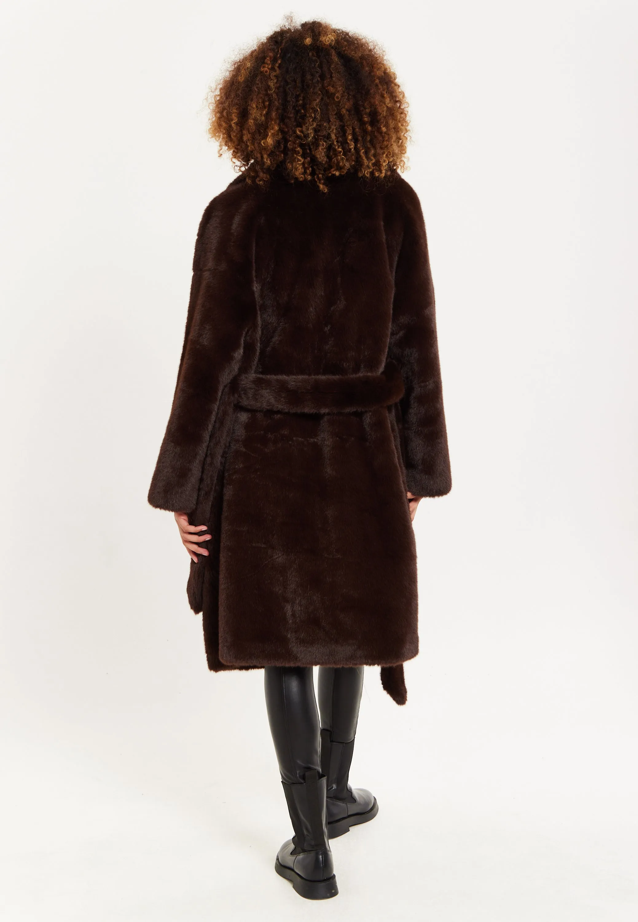 House of Holland Luxe Chocolate Faux Fur Coat