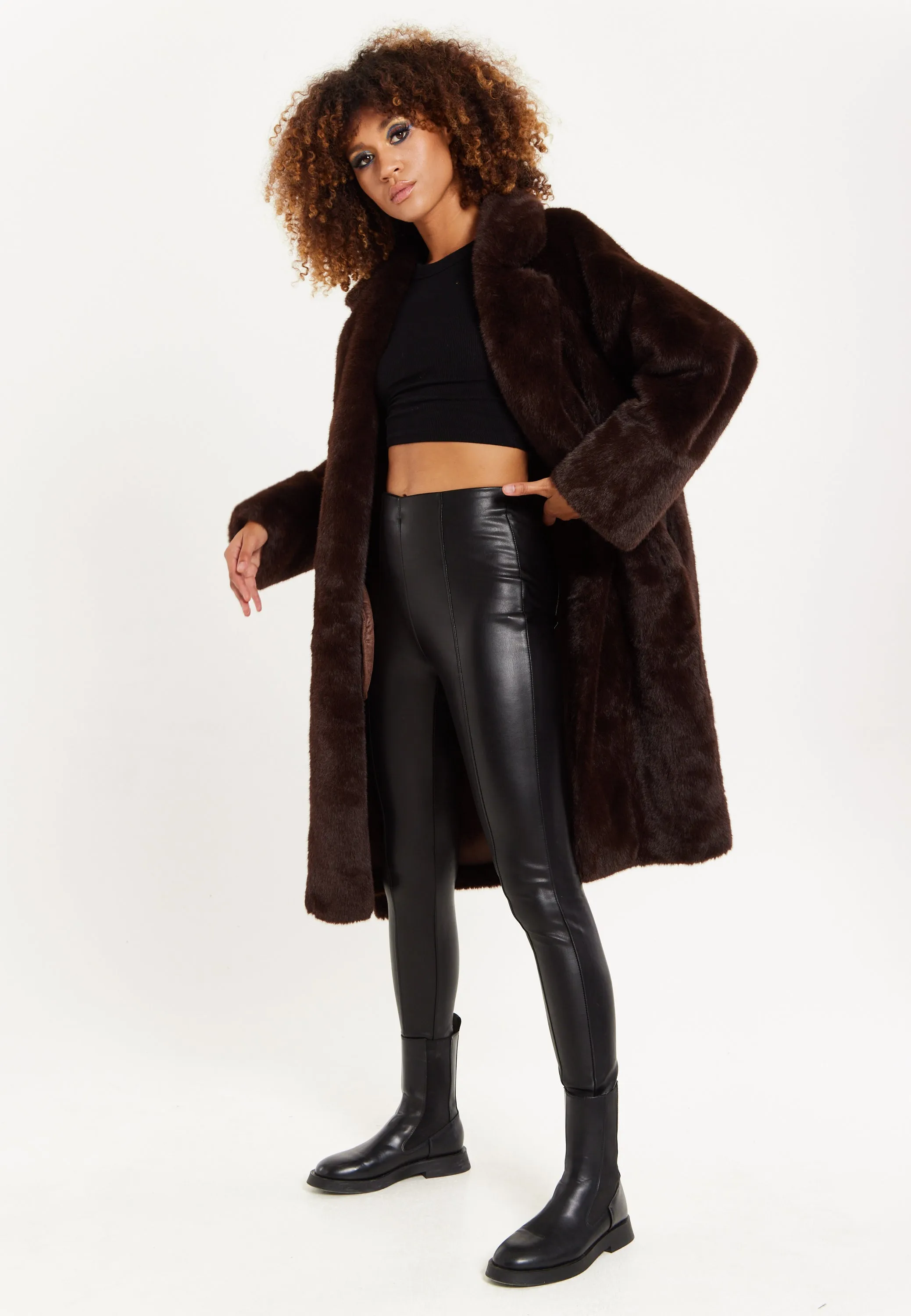 House of Holland Luxe Chocolate Faux Fur Coat