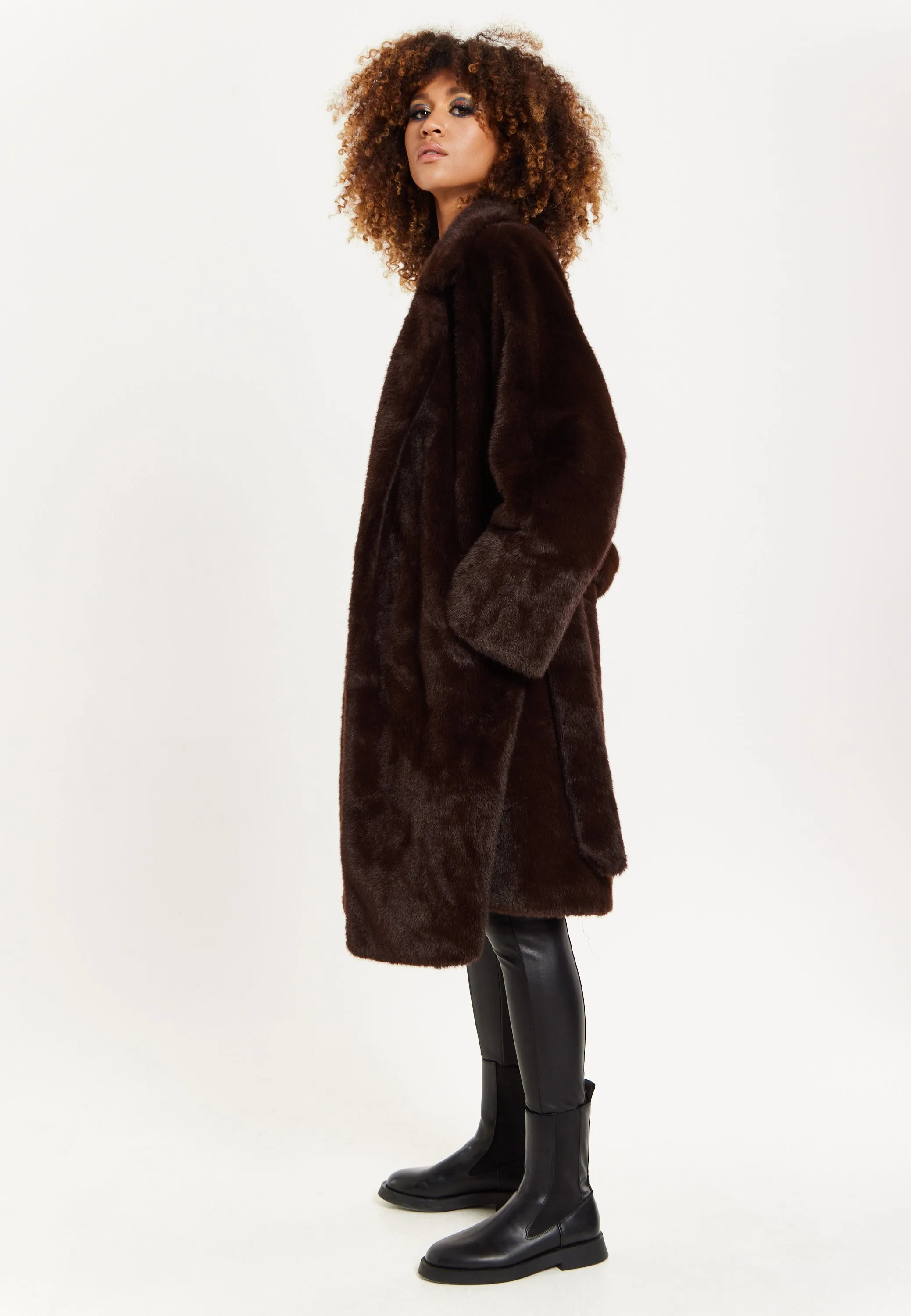 House of Holland Luxe Chocolate Faux Fur Coat