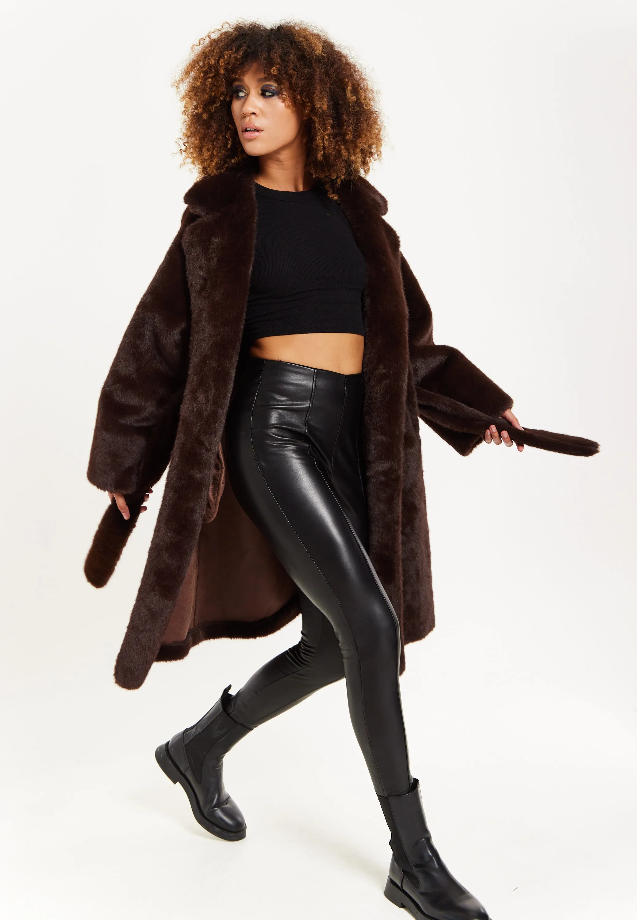 House of Holland Luxe Chocolate Faux Fur Coat