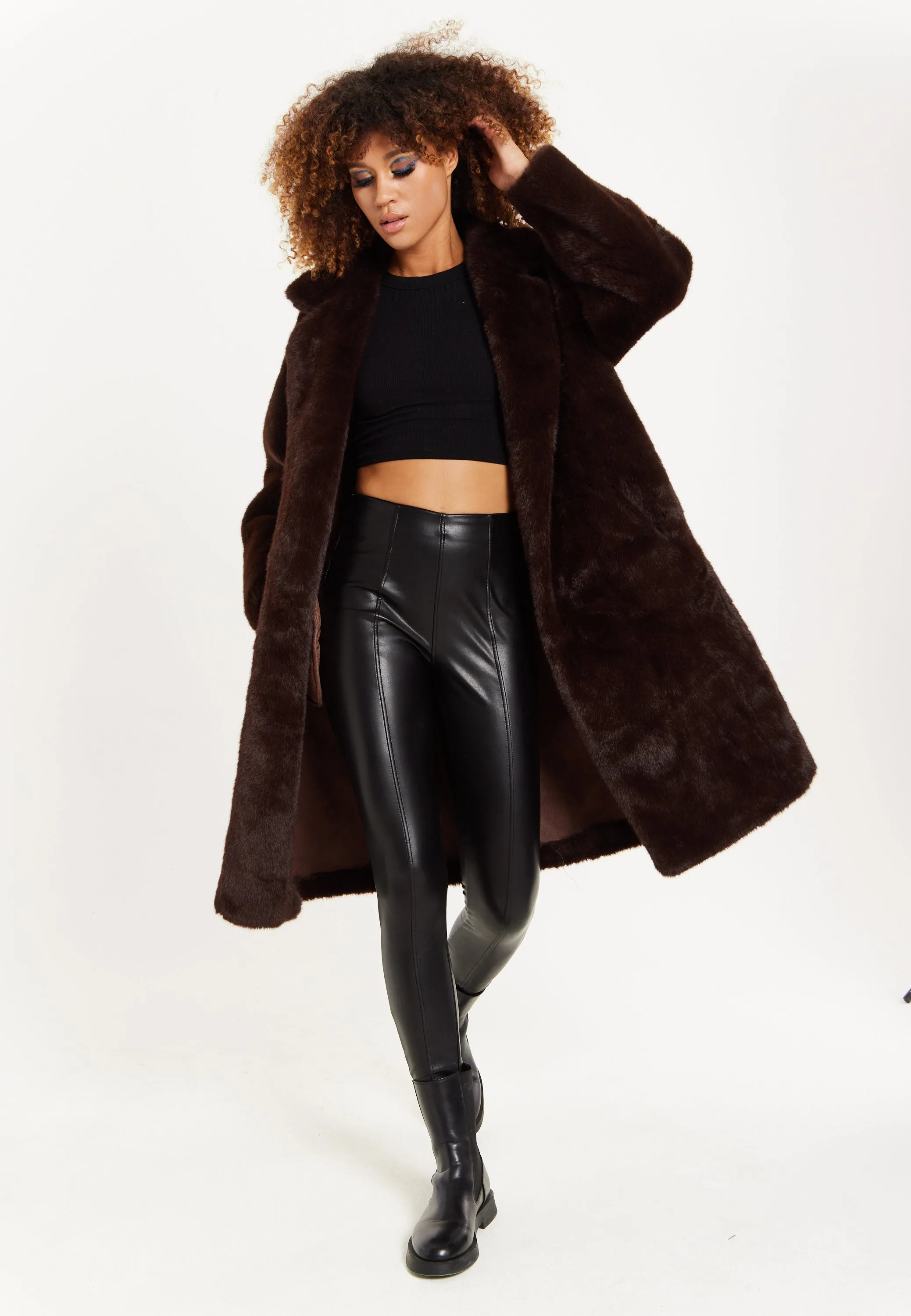 House of Holland Luxe Chocolate Faux Fur Coat