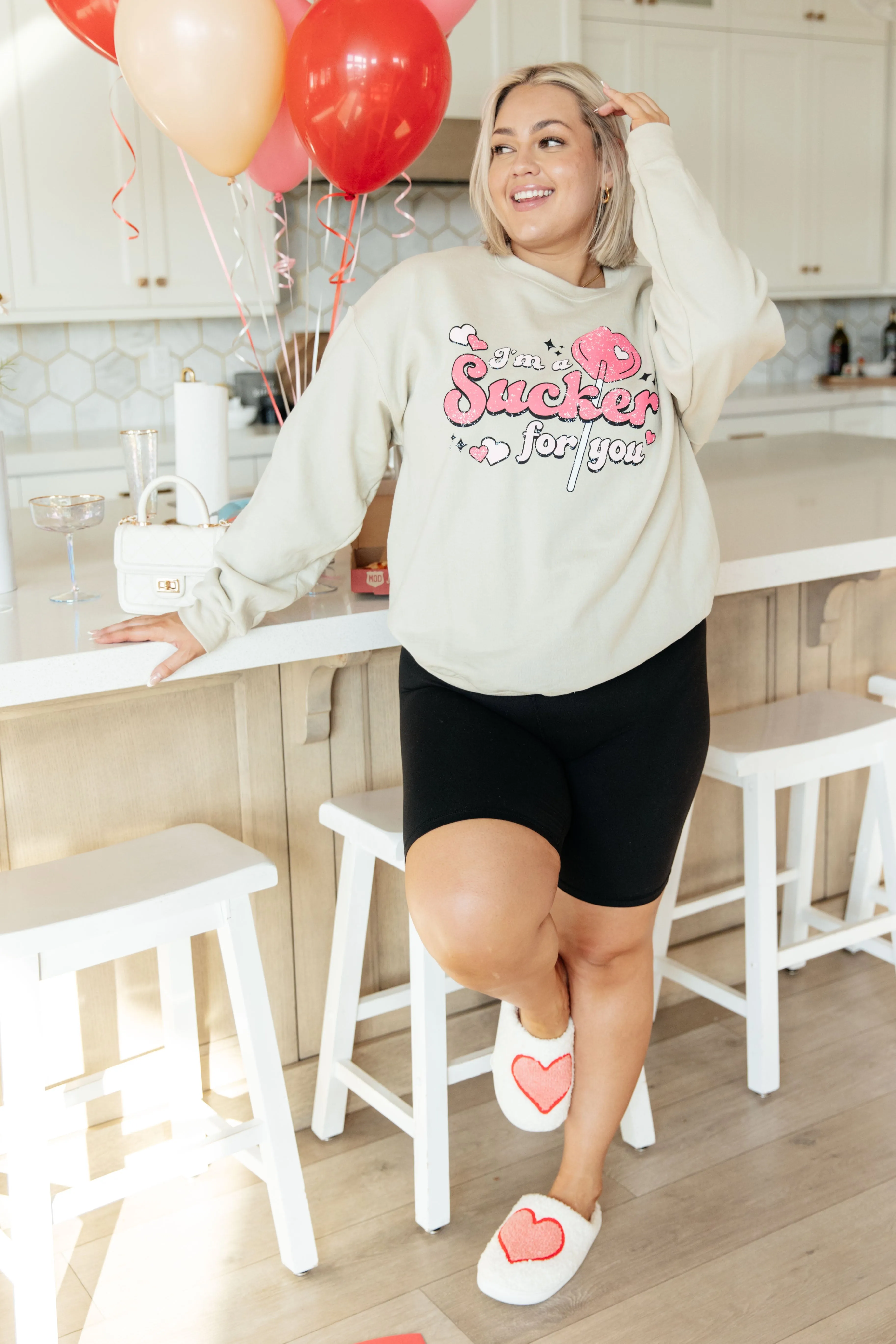 I'm A Sucker For You Valentine Pullover Graphic Sweatshirt