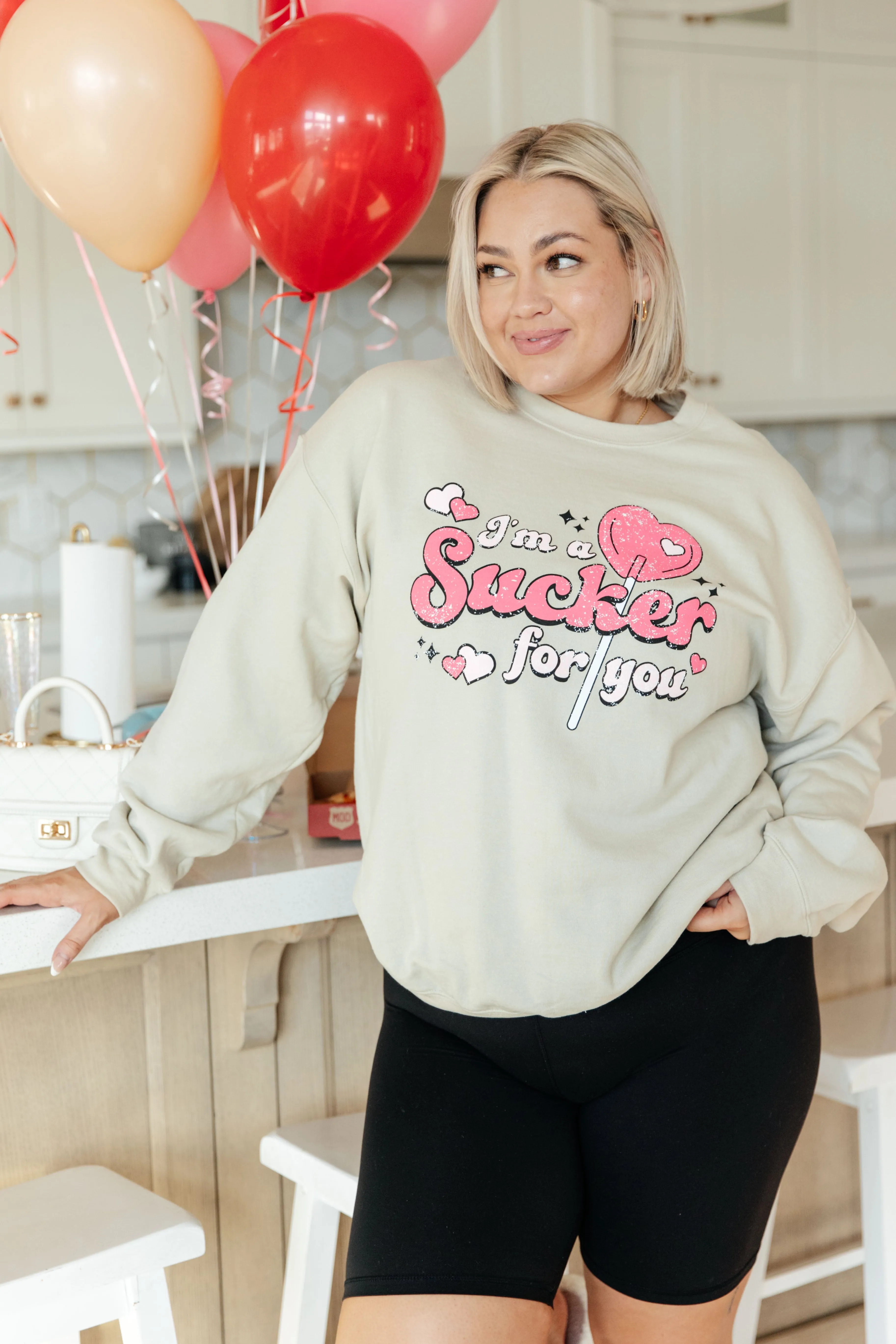 I'm A Sucker For You Valentine Pullover Graphic Sweatshirt