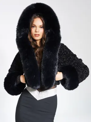 Kali Black Cropped Vegan Fur Jacket With Hood