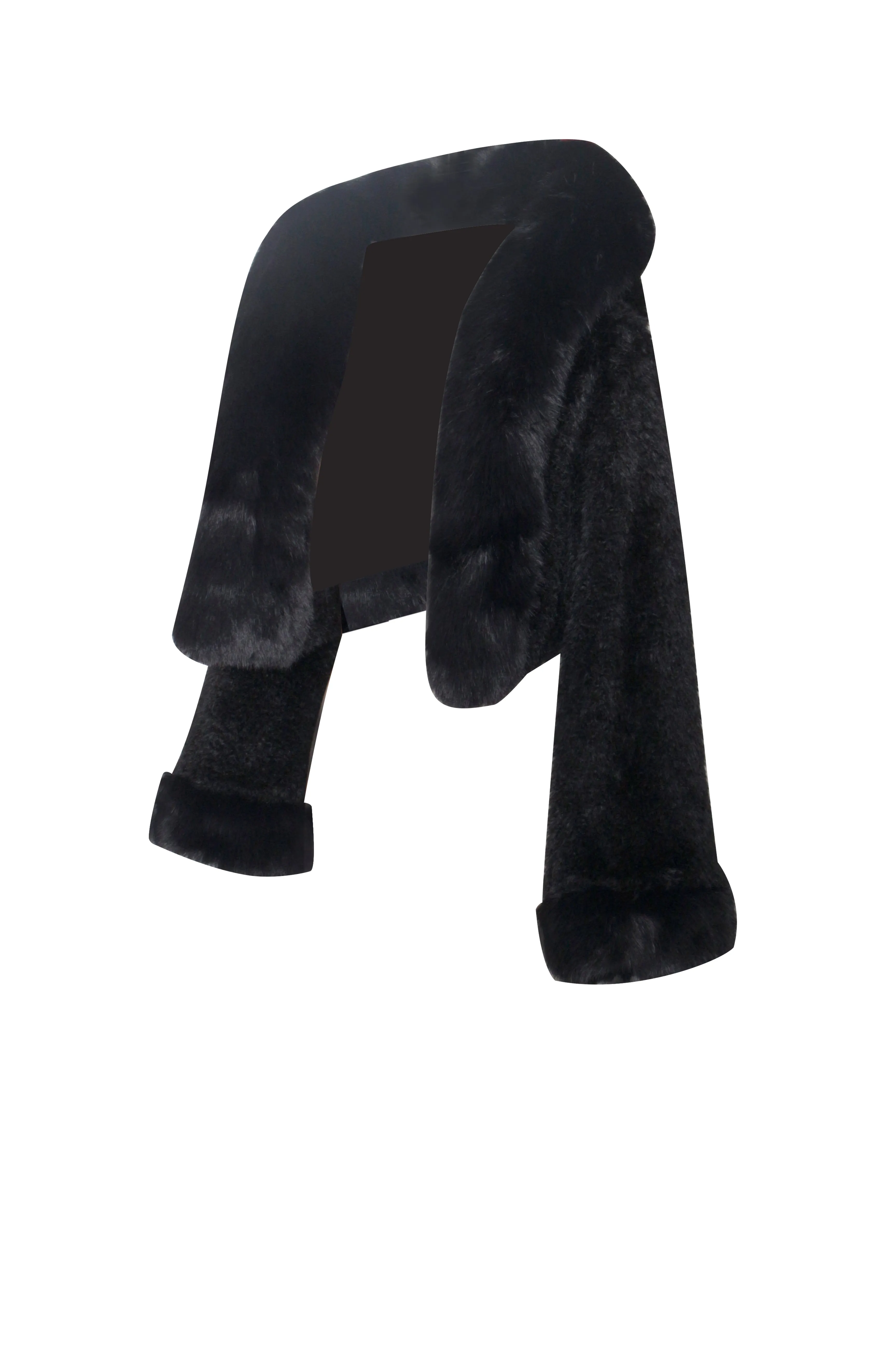 Kali Black Cropped Vegan Fur Jacket With Hood