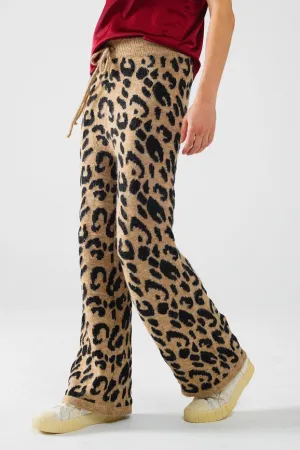 Leopard Print Pants with Stretchy Knit and Drawstring Detail