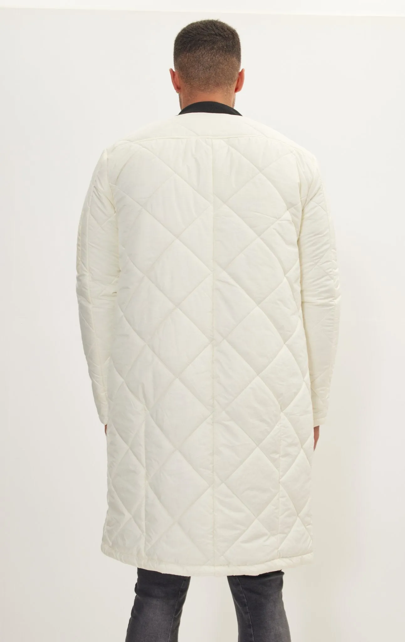 Light Padded Long Coat Jacket - Off White