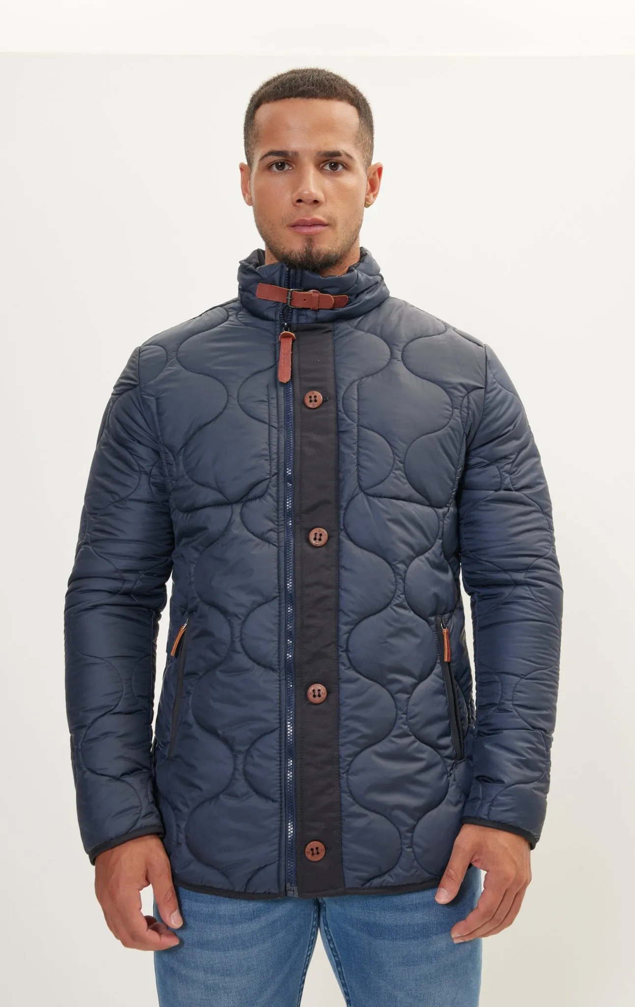 Light Padded Zipper-Up Coat - Navy