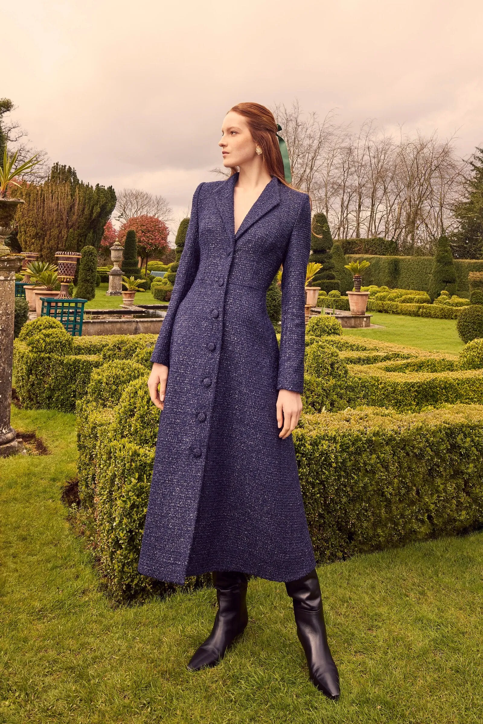 Louisa Coat Dress Metallic Tweed Navy