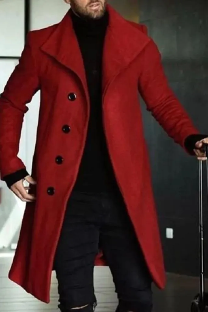 Man Premium Red Casual Tweed Coat Winter Outwear Classic Coat Winter Gift For Him