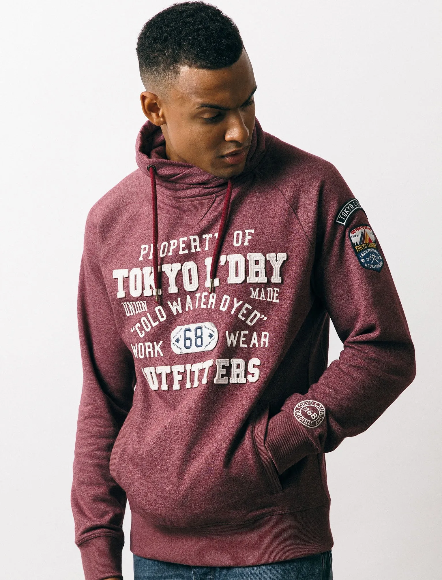 Maplewood Funnel Neck Pullover Hoodie in Oxblood / Egg Shell  - Tokyo Laundry