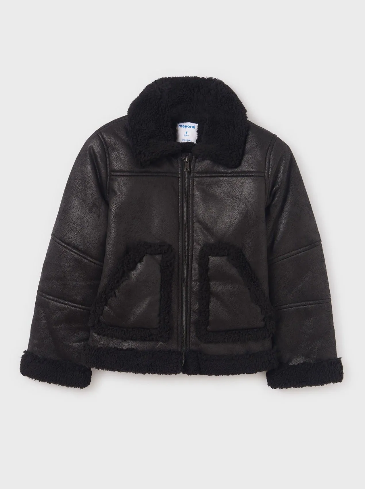 Mayoral Junior Black Faux Fur Trimmed Suede Jacket _7411-77