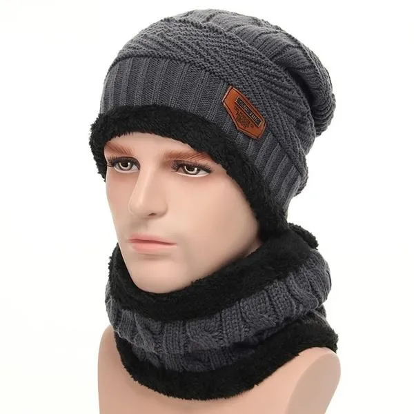 Men And Women Knitted Winter Scarf & Hat Fleece Lined Bonnet Beanies