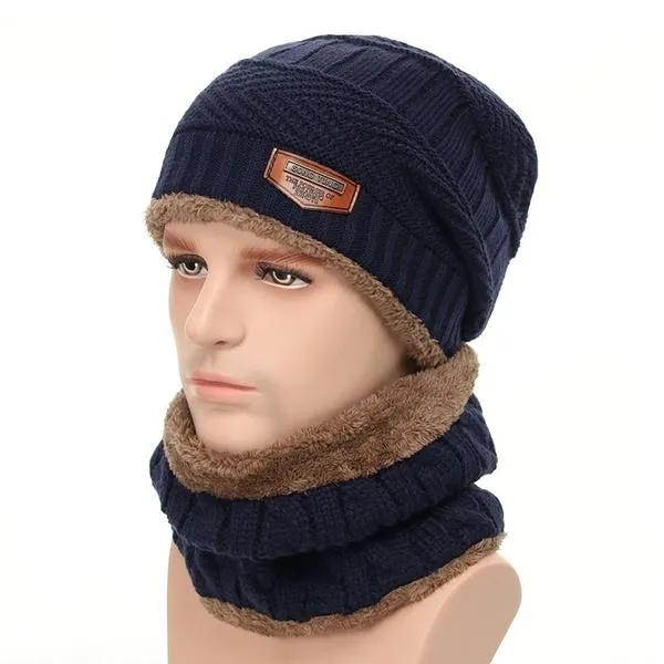 Men And Women Knitted Winter Scarf & Hat Fleece Lined Bonnet Beanies