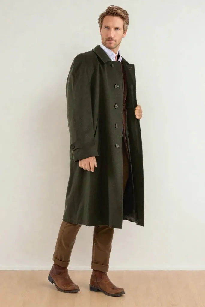 Men Tweed Vintage Olive Green Overcoat Stylish Trench Long Coat For Mens Winter Classic Jacket