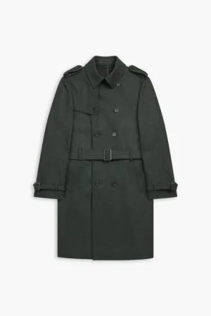 Men's Dark Grey Double Breasted Trench Coat, Designer Tweed Trench Coat