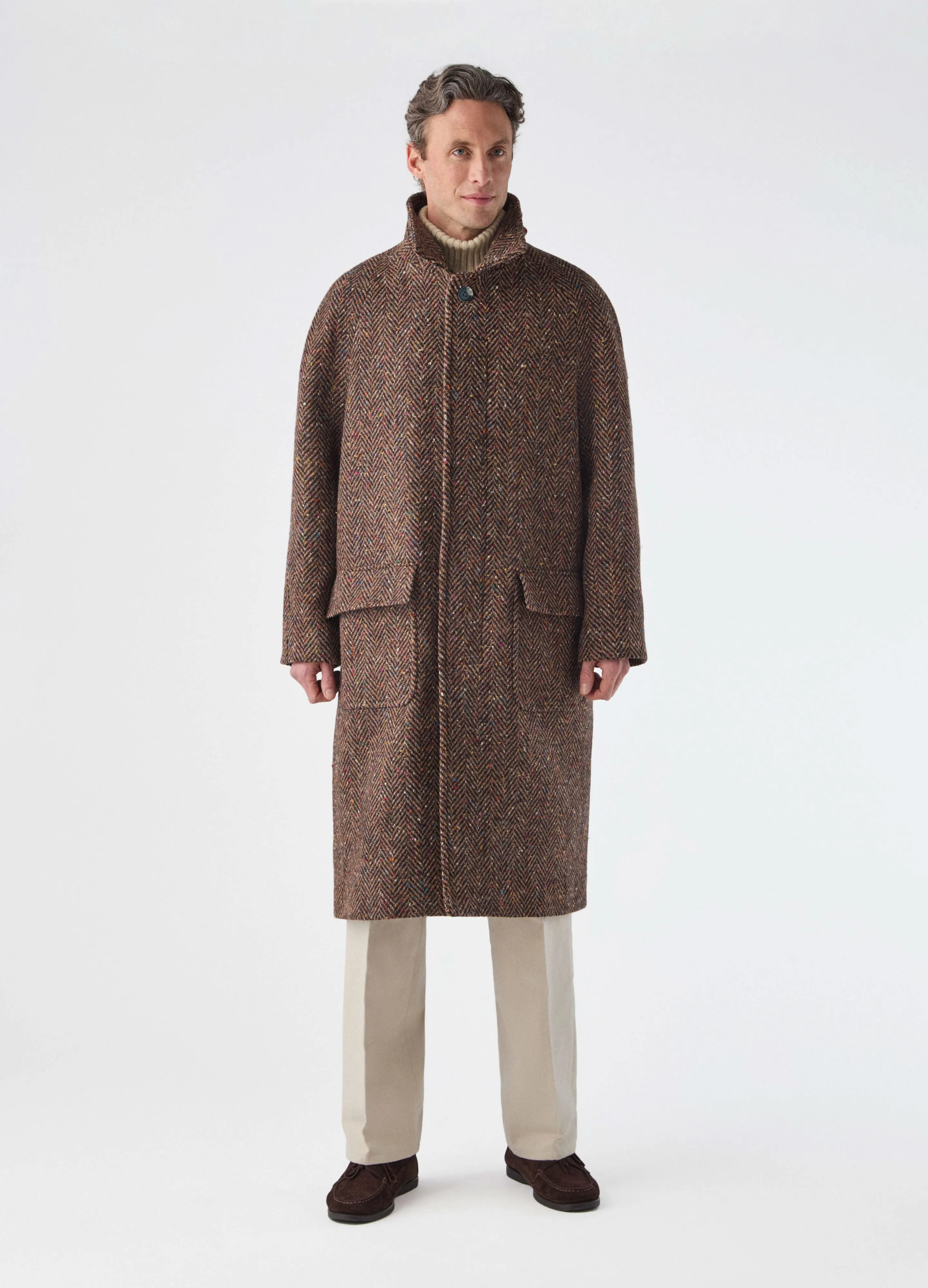 Nelson Tweed Raglan Coat - Brown