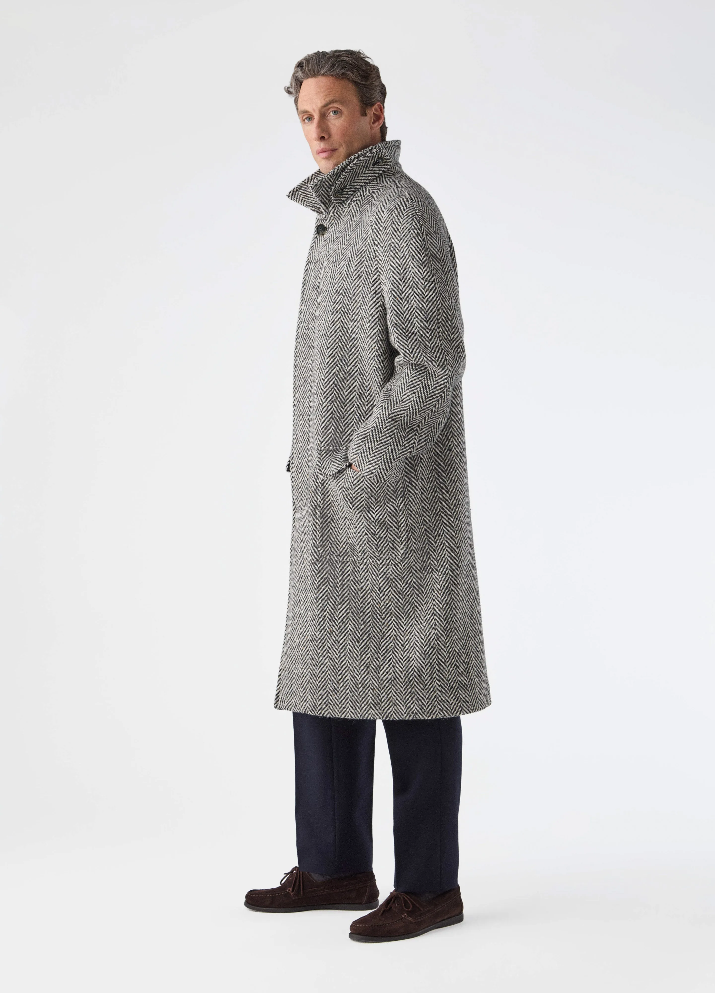 Nelson Tweed Raglan Coat - Charcoal/Cream