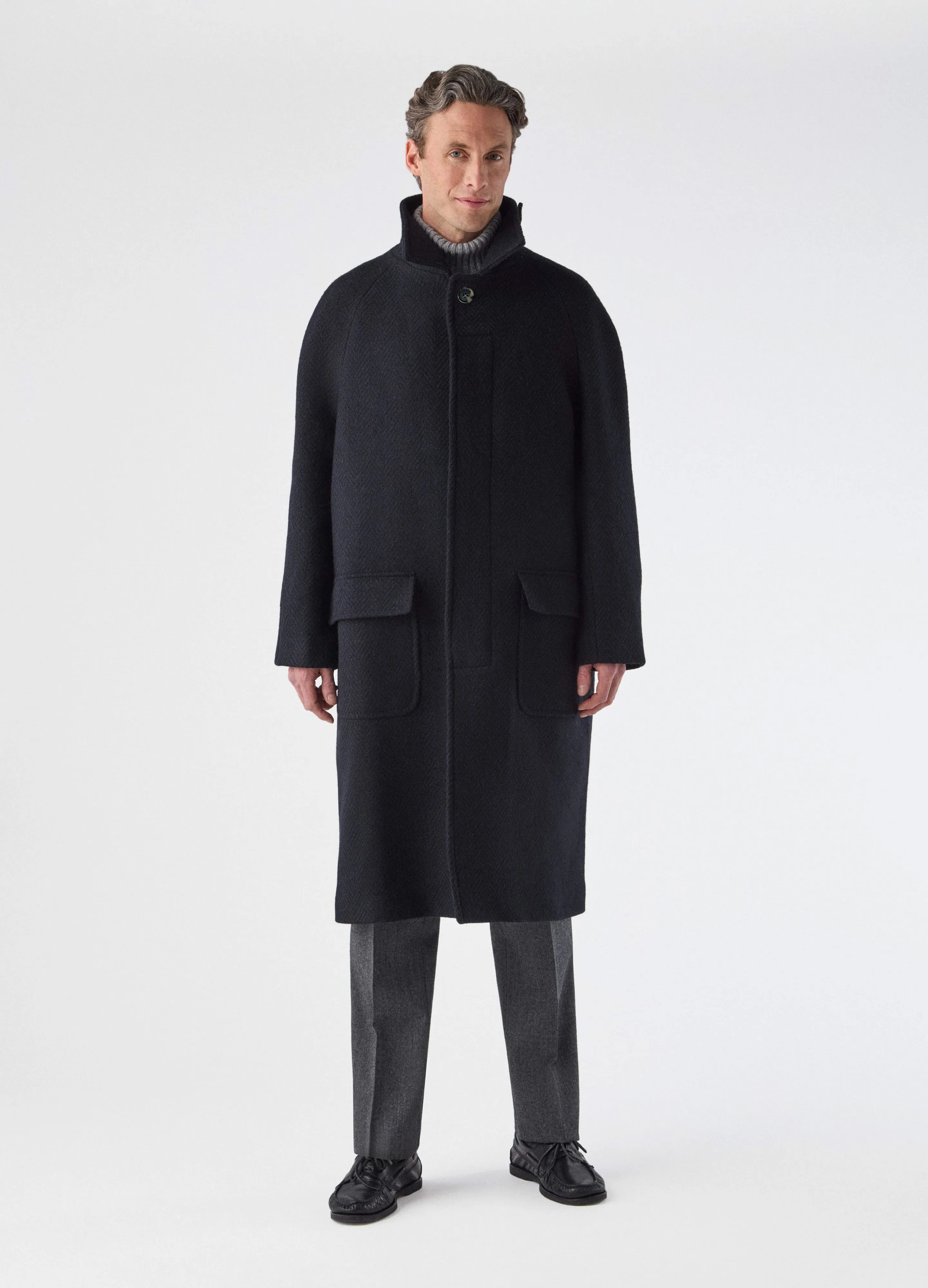 Nelson Tweed Raglan Coat - Navy