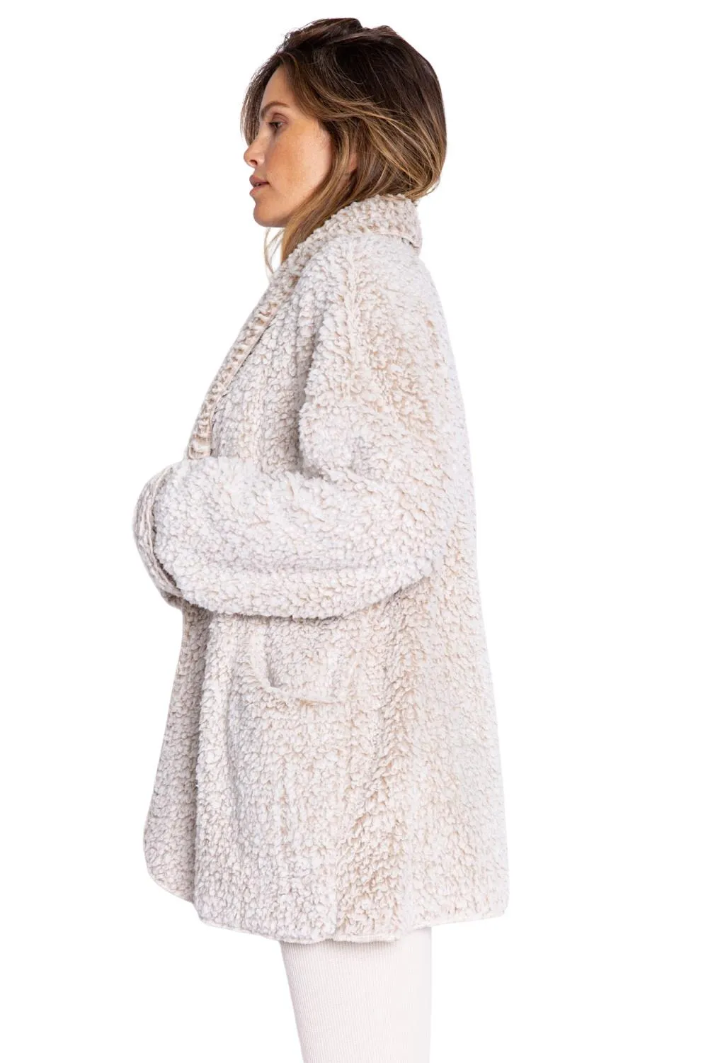 PJ Salvage Cozy Shearling Cardigan RECOCA-OATMEAL