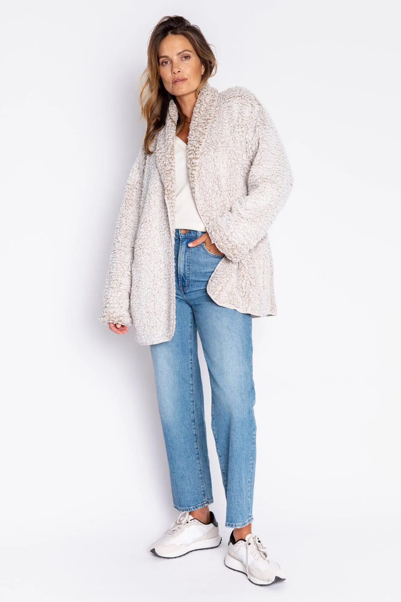 PJ Salvage Cozy Shearling Cardigan RECOCA-OATMEAL