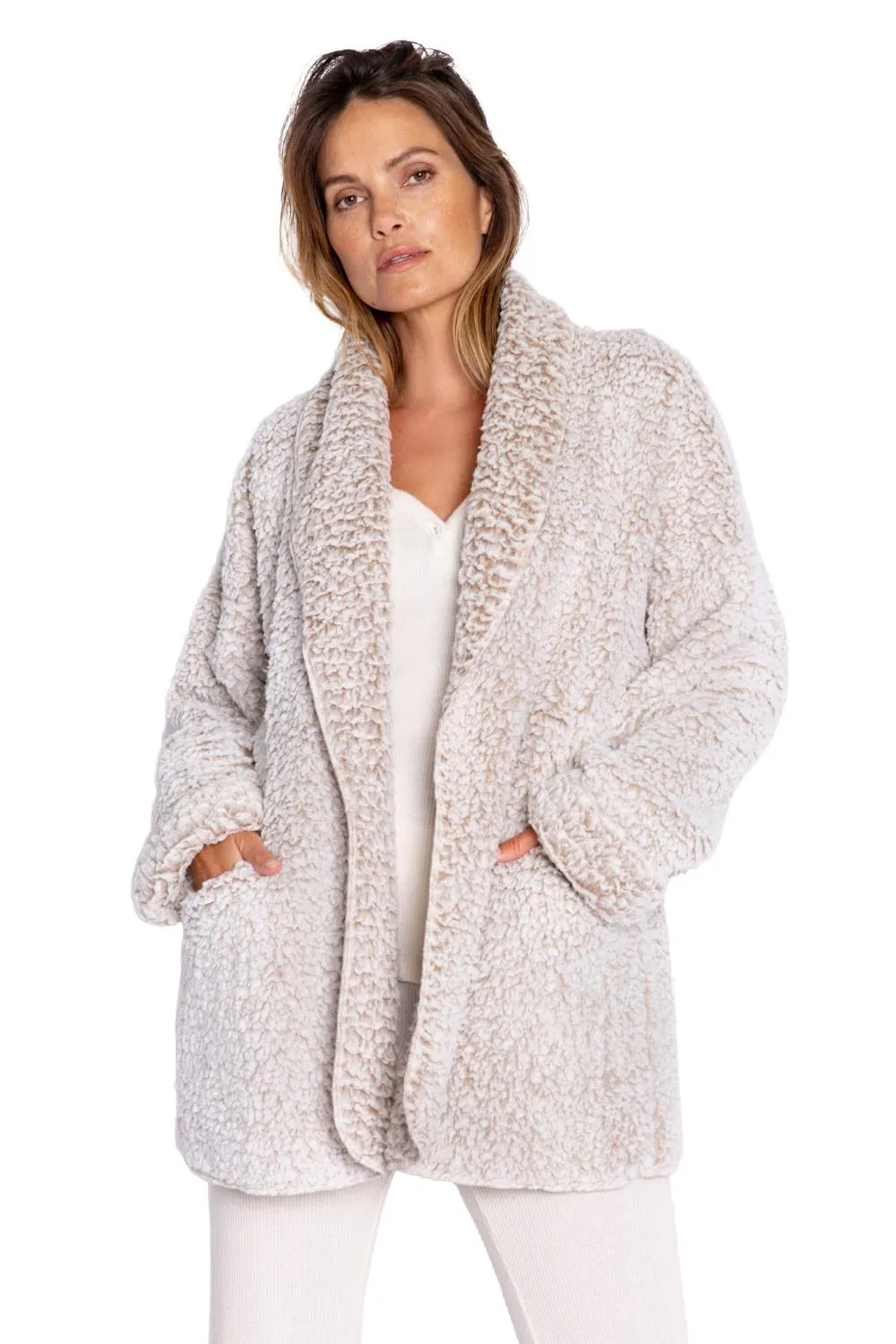 PJ Salvage Cozy Shearling Cardigan RECOCA-OATMEAL