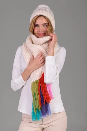 Rainbow Tassel Knitted Scarf