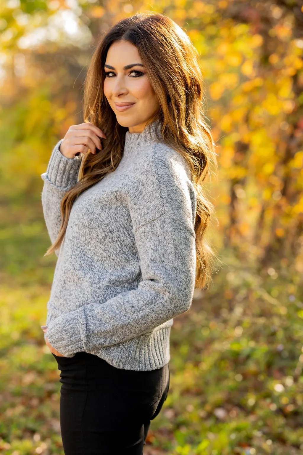 Ribbed Trim Heathered Sweater