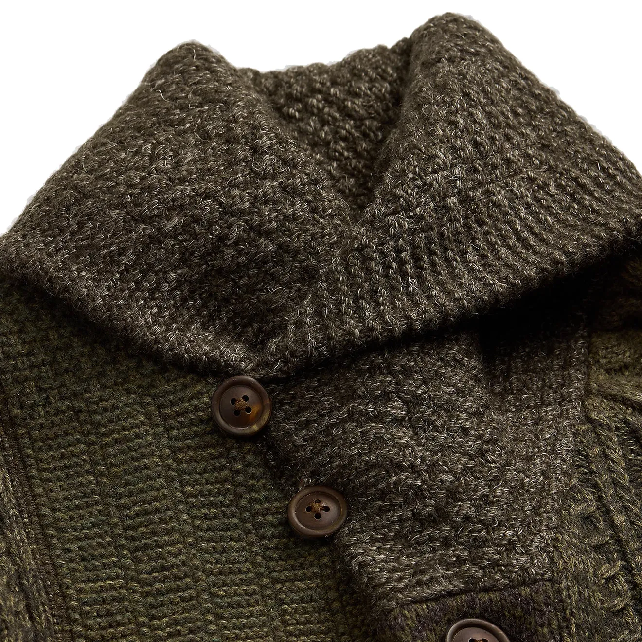 RRL by Ralph Lauren Patchwork Wool-Blend Shawl Cardigan Olive Multi