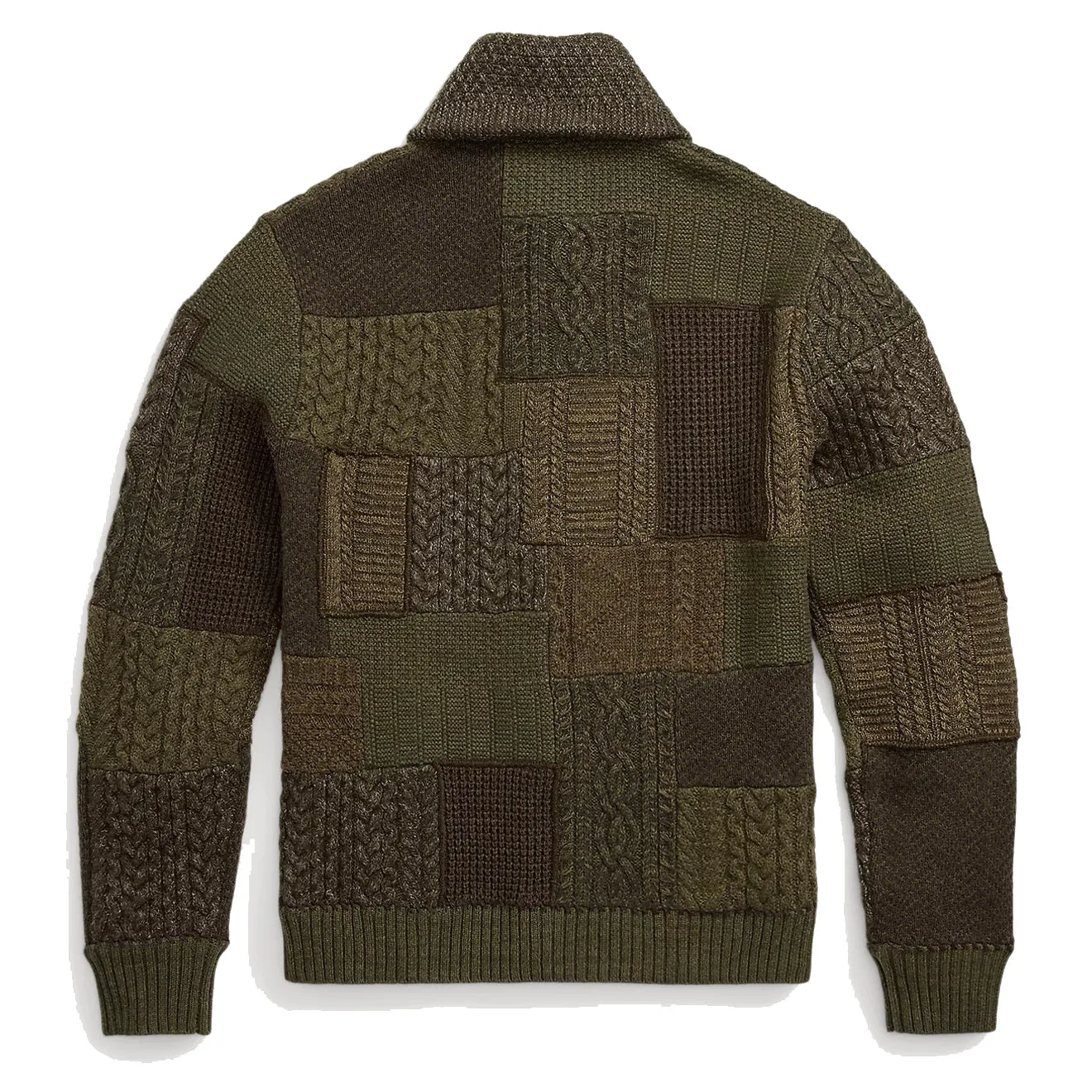 RRL by Ralph Lauren Patchwork Wool-Blend Shawl Cardigan Olive Multi