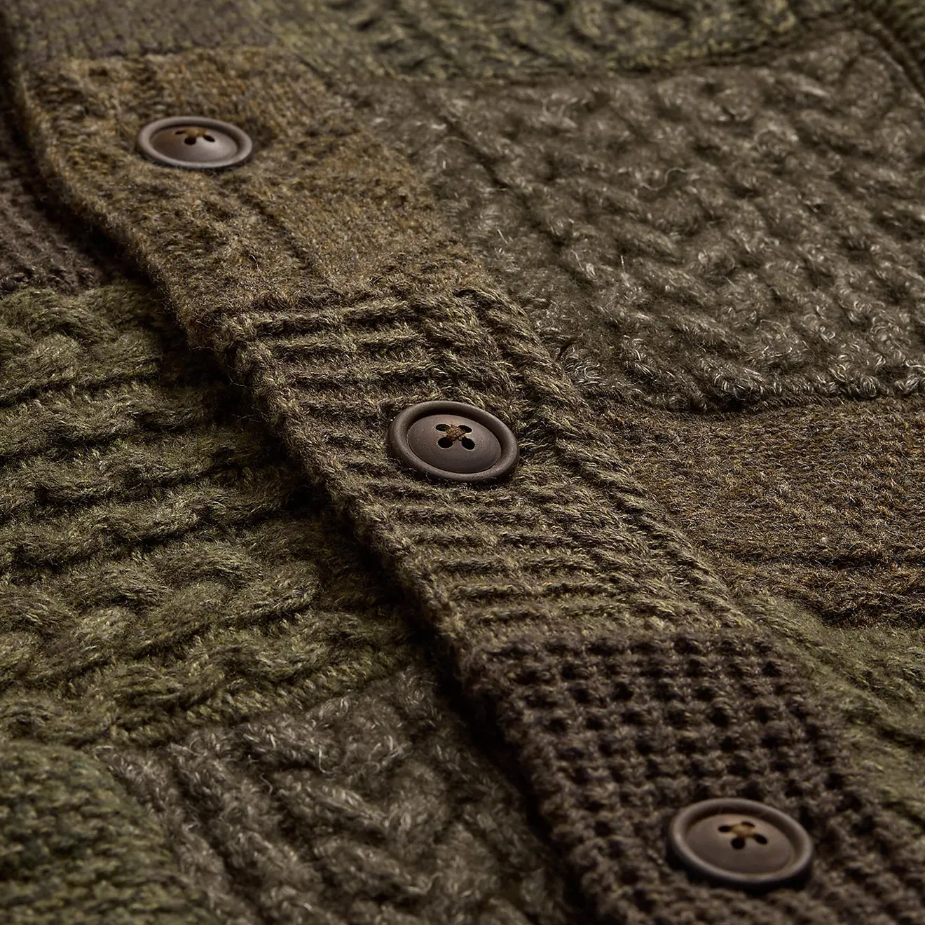 RRL by Ralph Lauren Patchwork Wool-Blend Shawl Cardigan Olive Multi