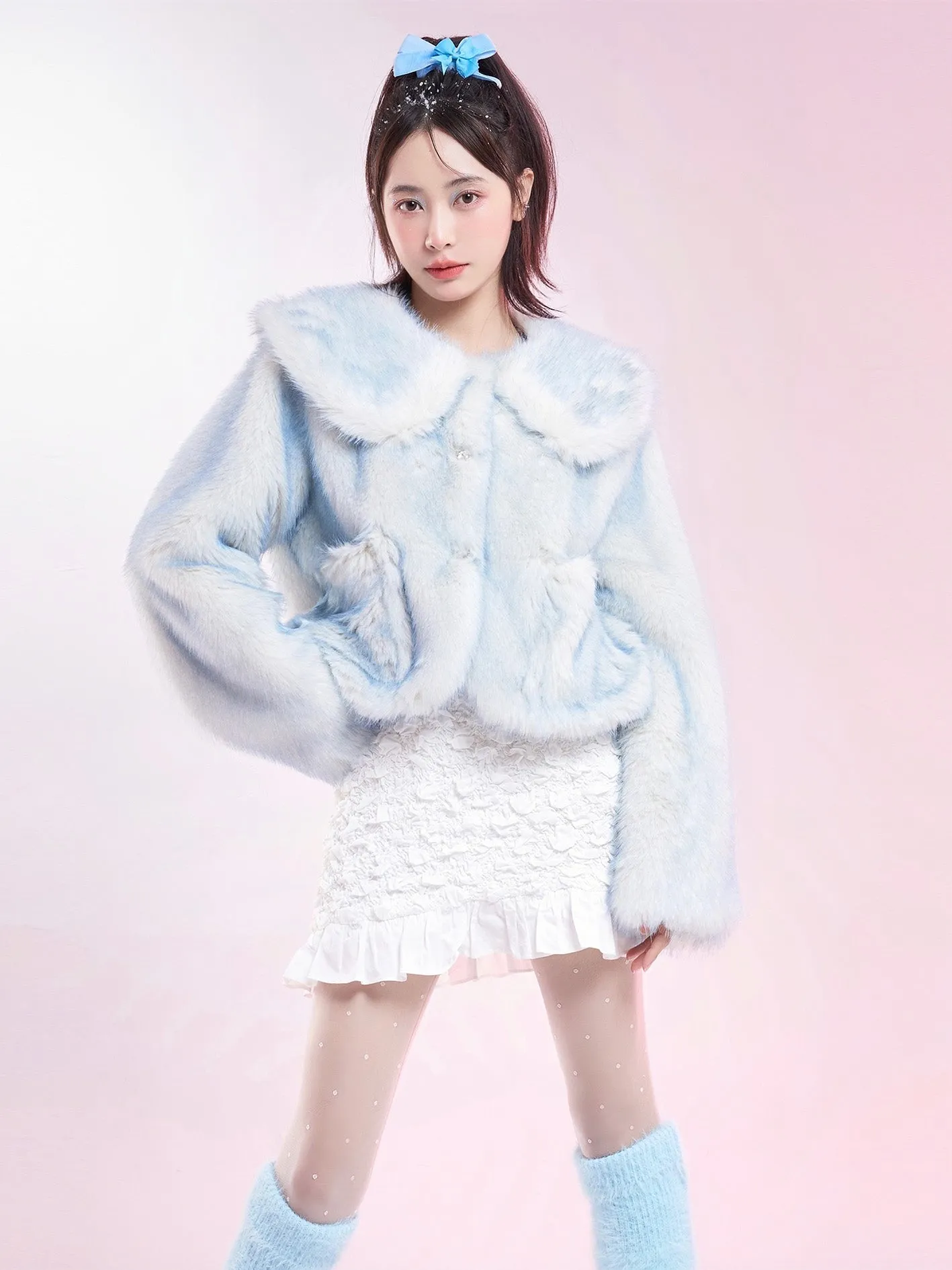 Runway Sweet Faux Fox Fur Light Pastel Blue & Purple Jackets Coats