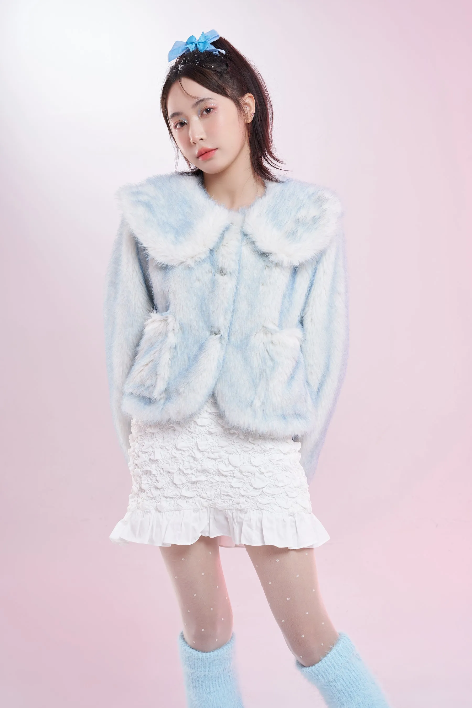 Runway Sweet Faux Fox Fur Light Pastel Blue & Purple Jackets Coats