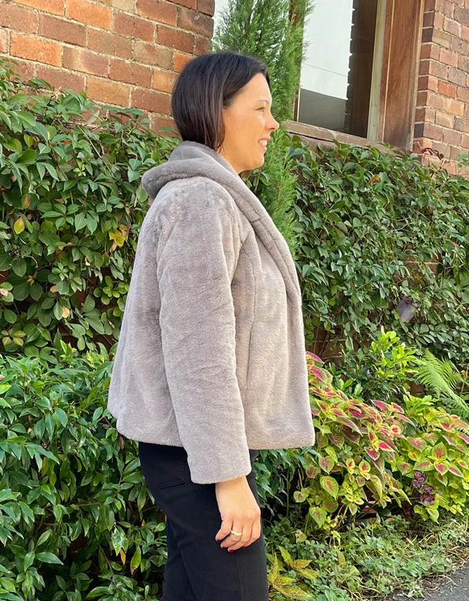 Short Faux Fur Jacket Taupe