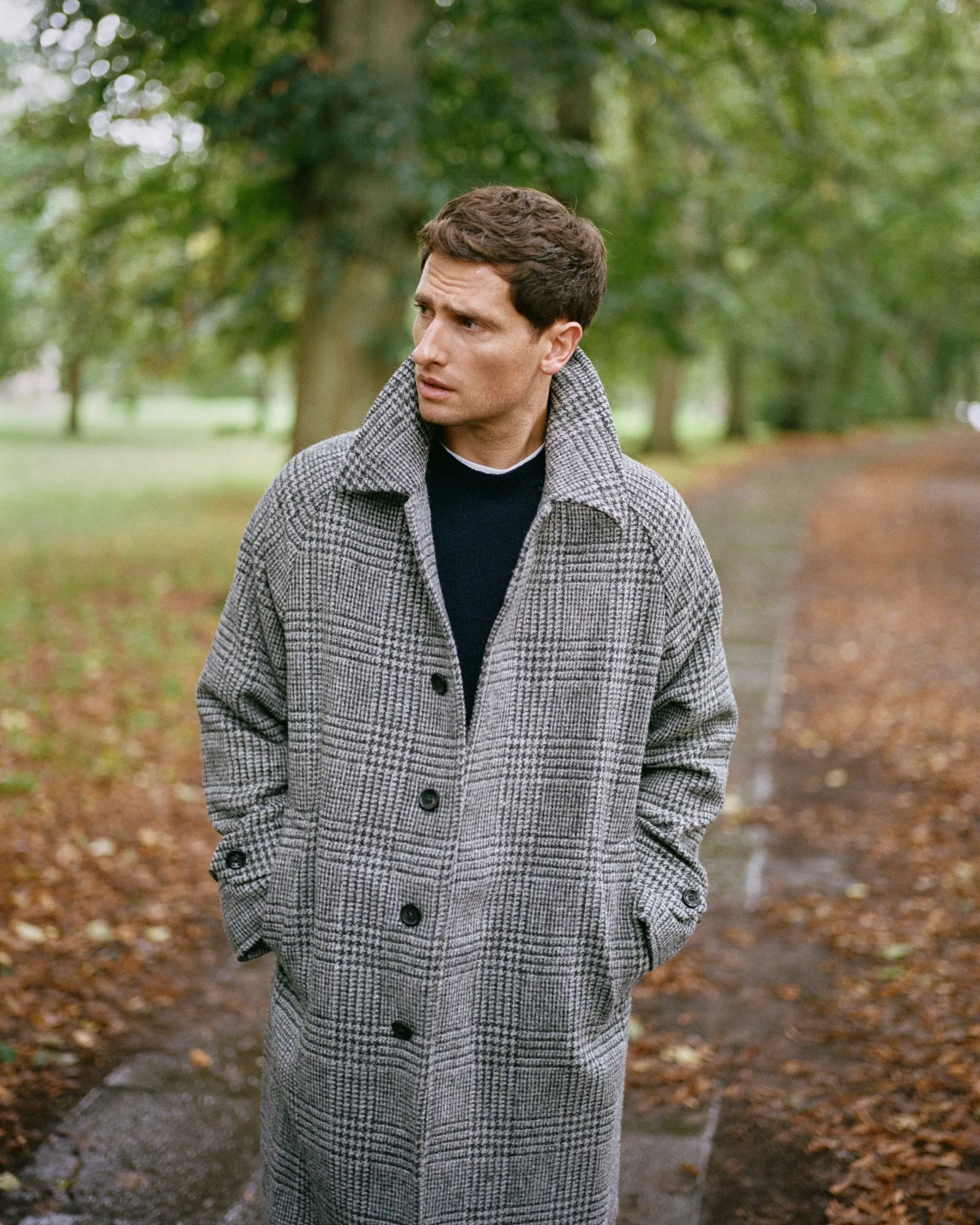 Trunk Devonshire Prince of Wales Harris Tweed Overcoat: Grey