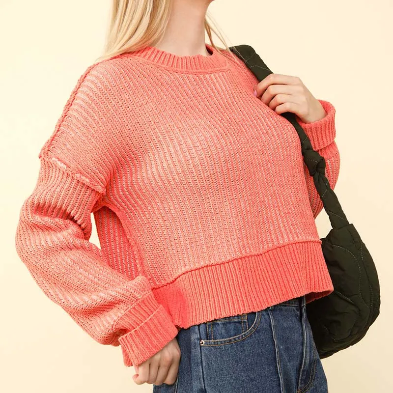 Two Toned Ribbed Hi-Lo Sweater