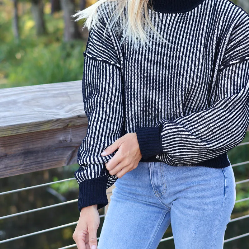 Two Toned Ribbed Hi-Lo Sweater