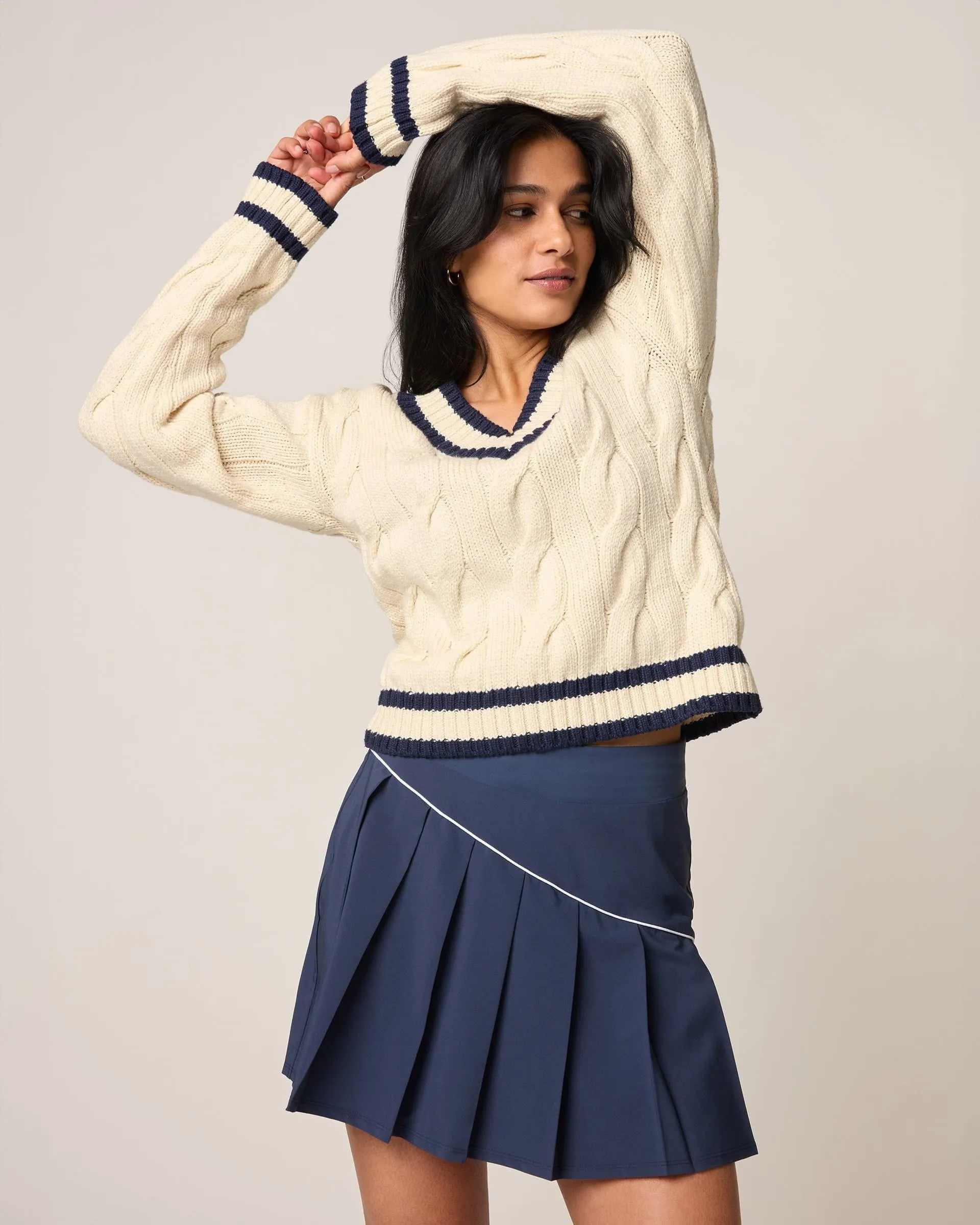 Varsity Cable Knit Cotton Sweater