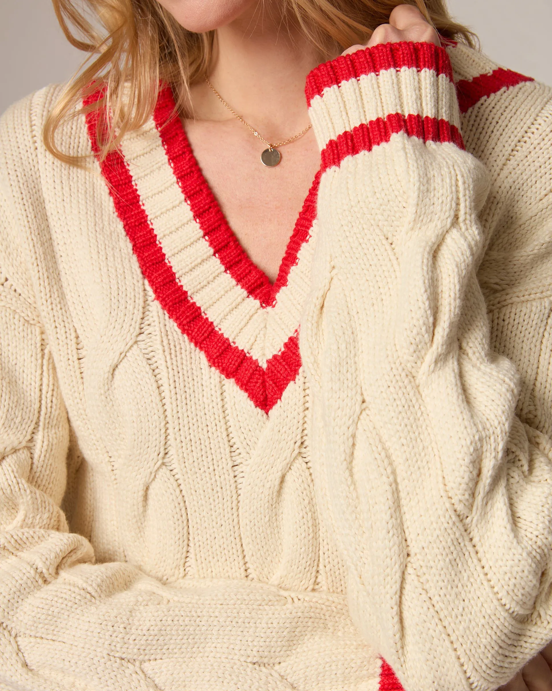 Varsity Cable Knit Cotton Sweater