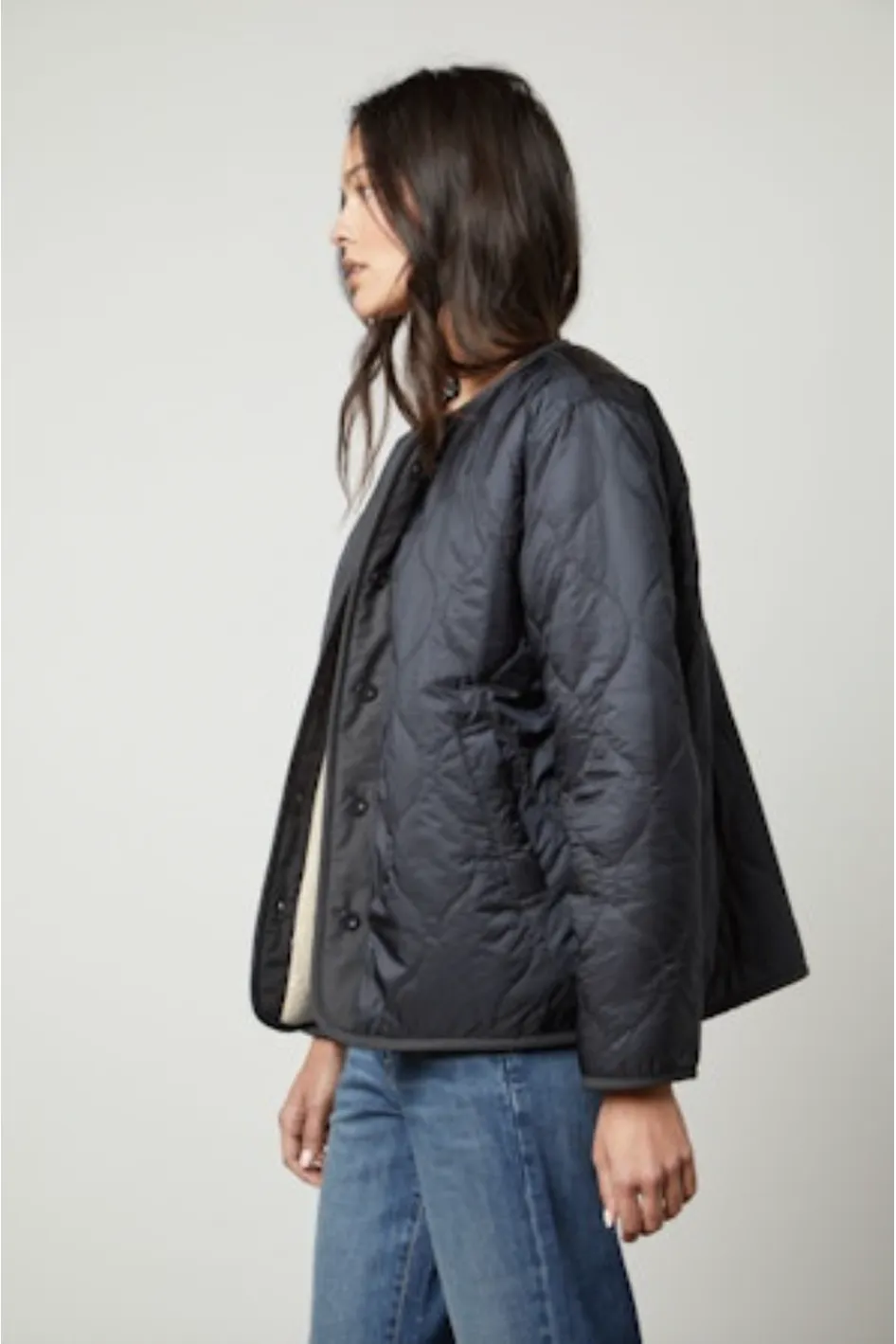 Velvet by Graham & Spencer Marissa 05 Quilted Sherpa Jacket | Navy | Clearance Final Sale