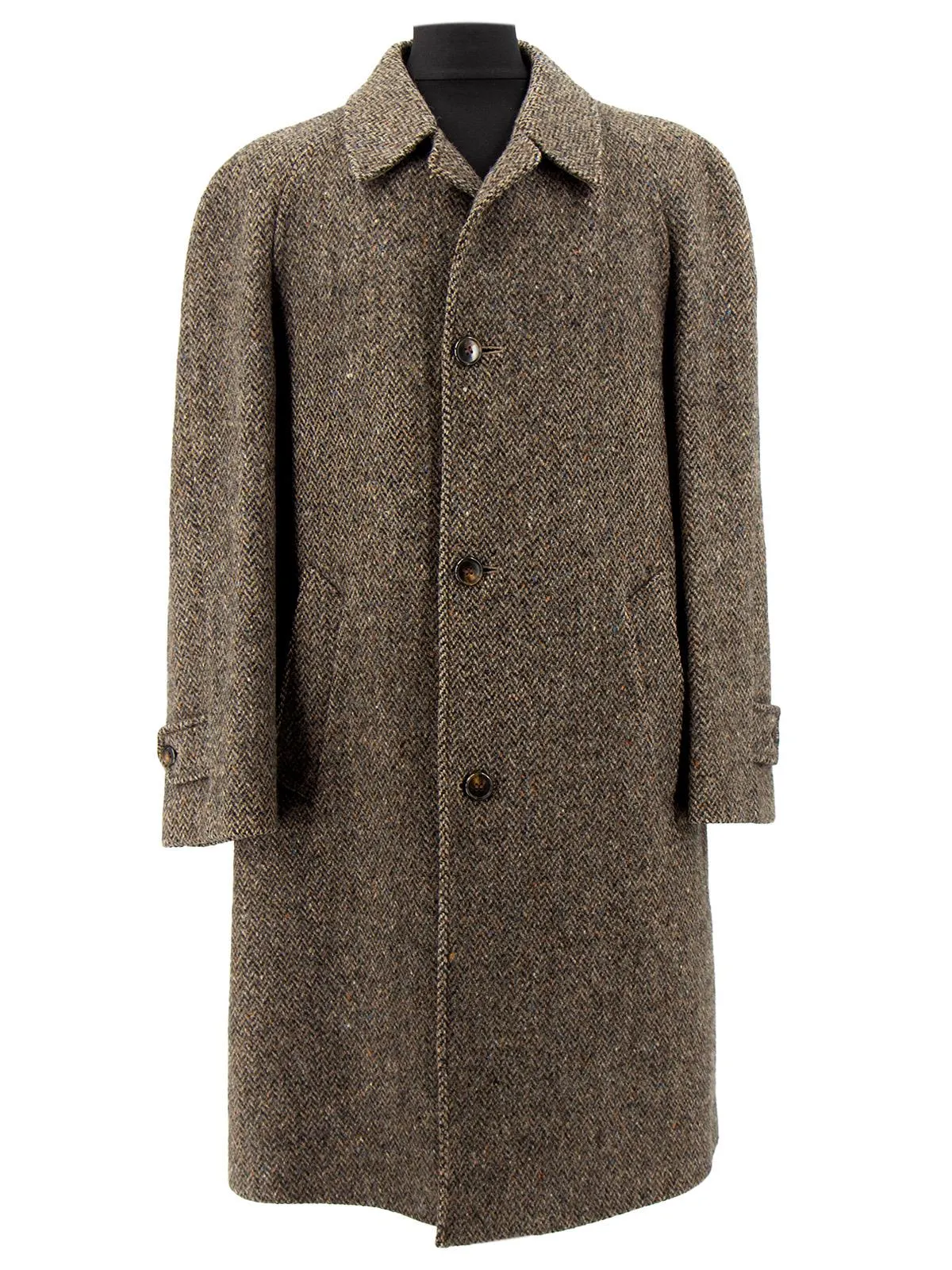 Vintage Brown Herringbone 100% Wool Overcoat