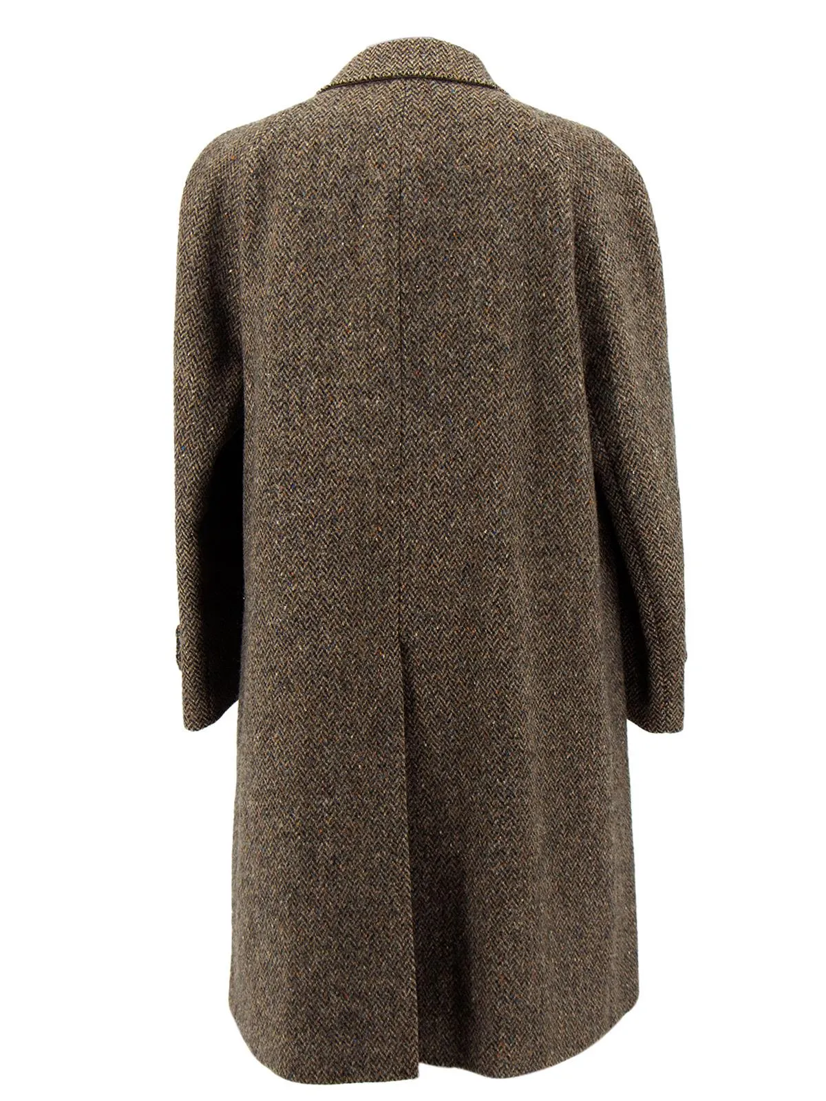 Vintage Brown Herringbone 100% Wool Overcoat