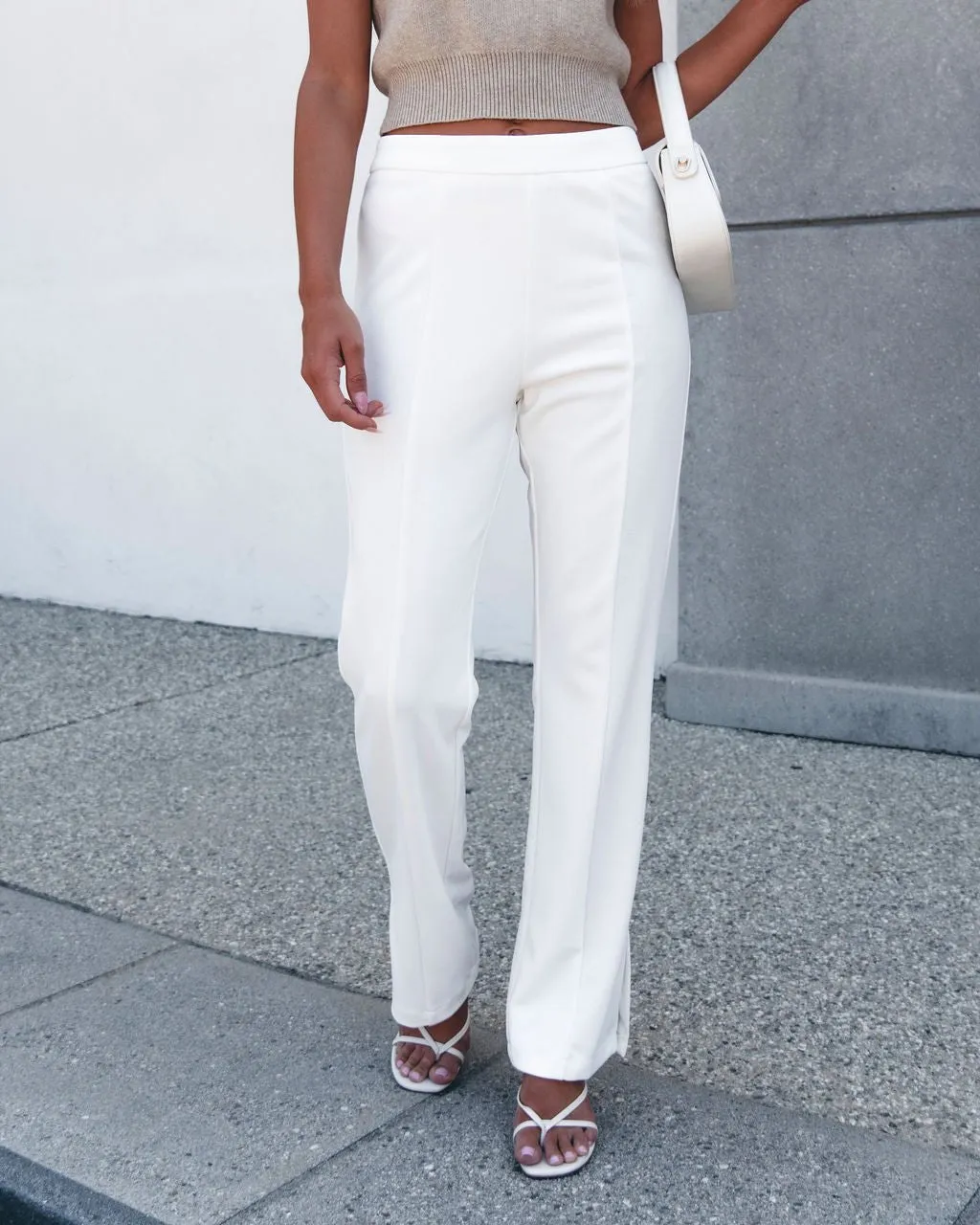 White Knit Straight Leg Pants - FINAL SALE