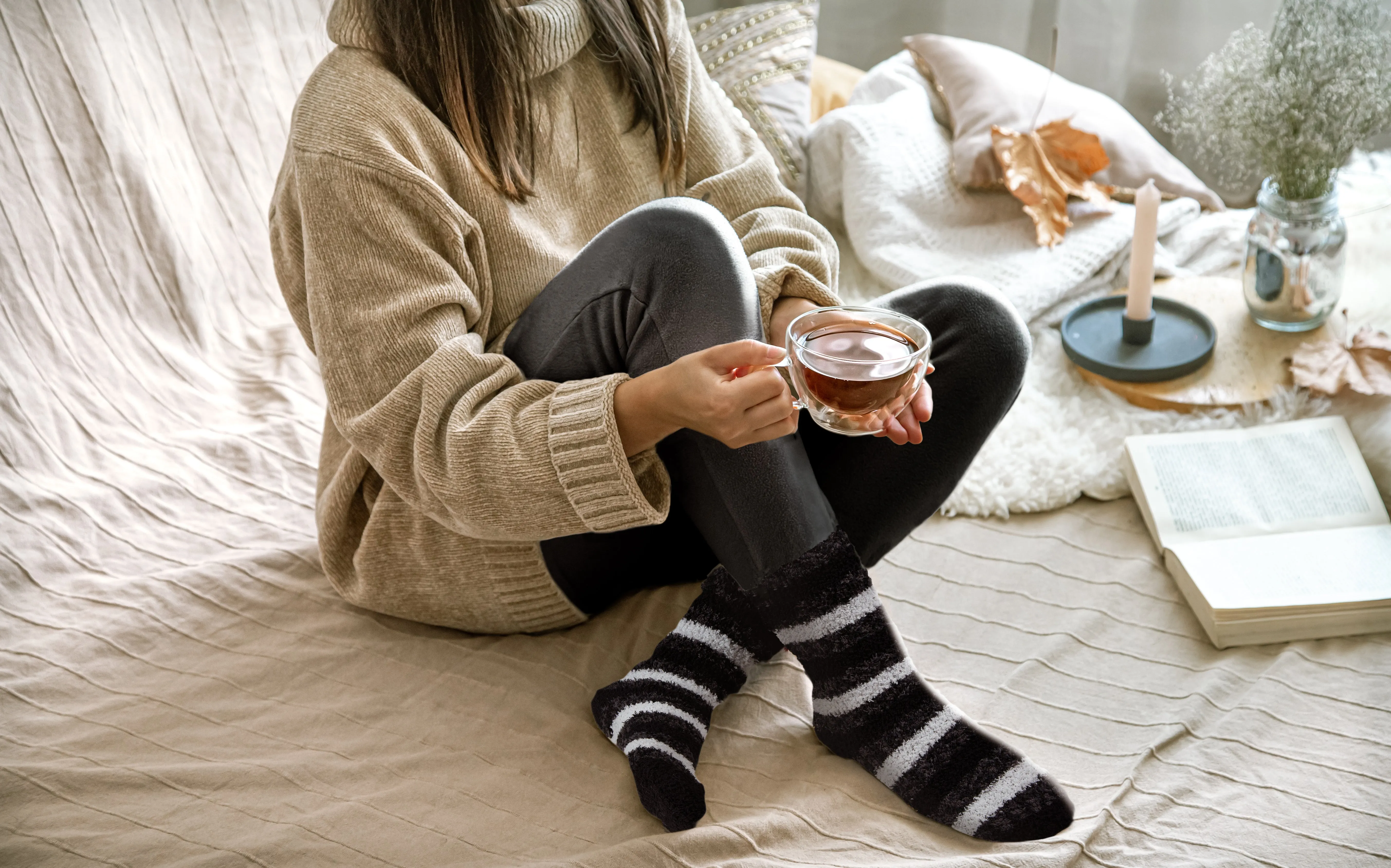 Women's Charcoal Stripe Cozy Sock And Legging Set